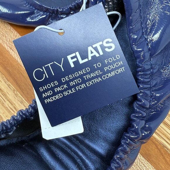 GAP City Flats Navy Patent Foldable Ballet Flats 8.5 Padded Sole Travel Comfort - Picture 5 of 6